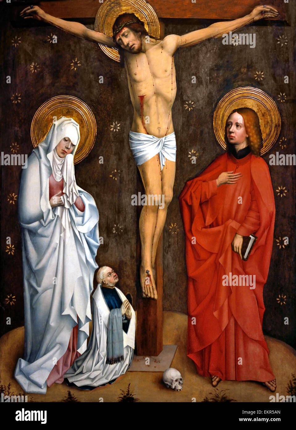 Cristo in croce tra Maria e Giovanni 1458 Tedesco Colonia Germania Foto Stock