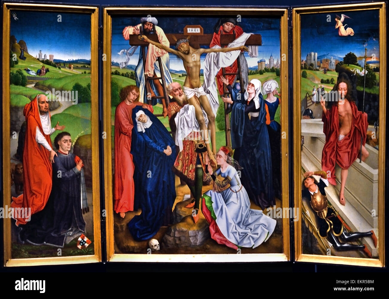 Trittico con la discesa dalla Croce dal Maestro della leggenda di Santa Caterina tardo XV secolo inizio Bruxelles Belgio Fiammingo Belgio pittore Foto Stock