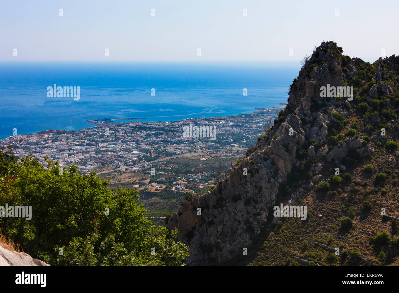 San Hilarion castello affacciato Kyrenia, Repubblica Turca di Cipro del Nord Foto Stock