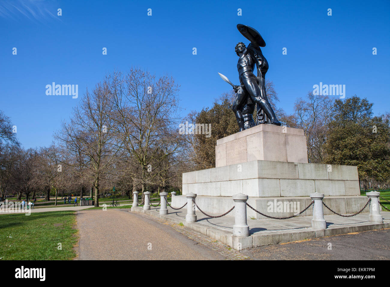 Il magnifico monumento di Wellington in Hyde Park, Londra. Il monumento è per commemorare Arthur Wellesley, primo duca di noi Foto Stock