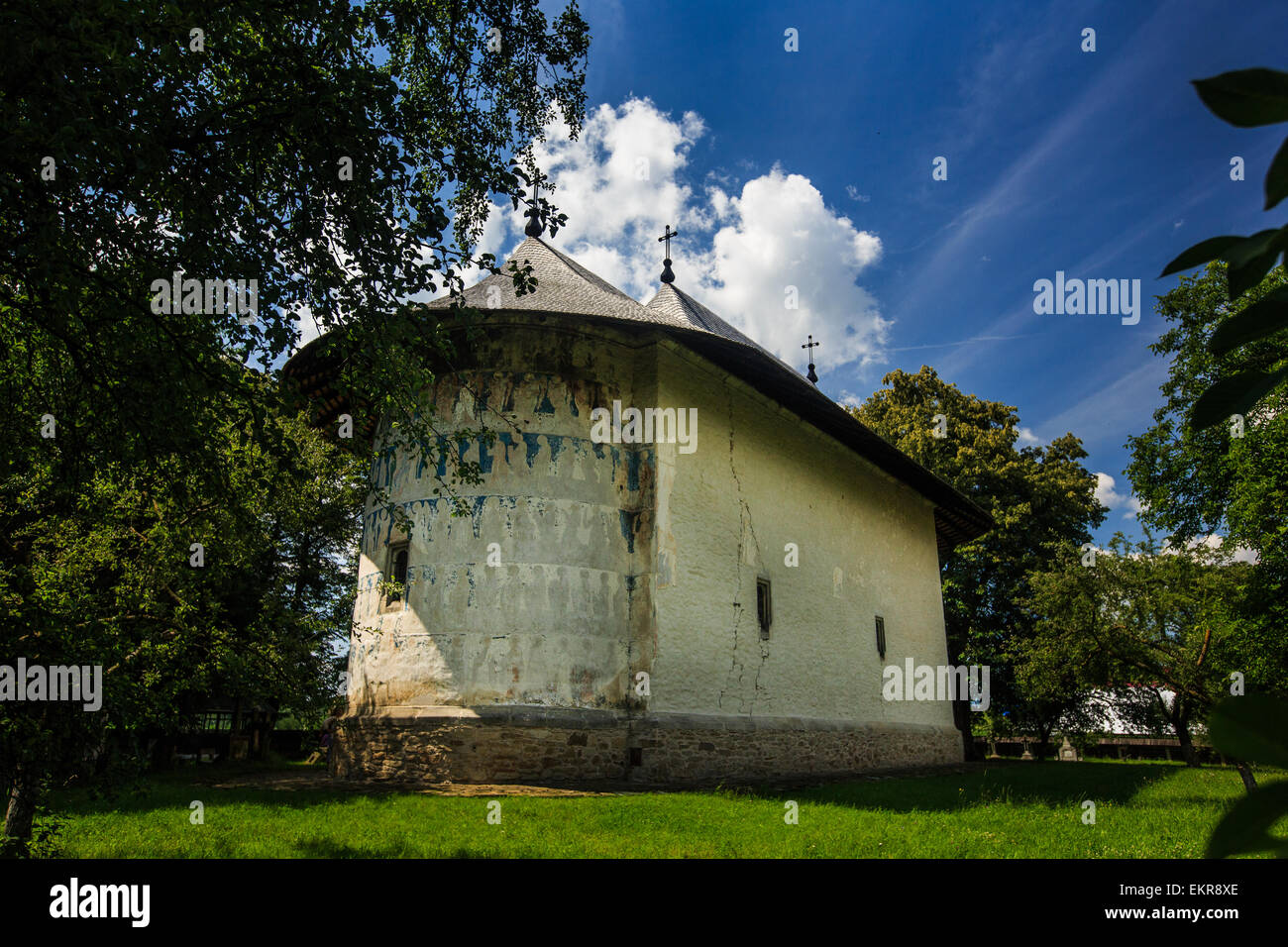 Arbore chiesa, uno dei sei Chiese dipinte nel nord della Moldavia (Romania) elencati come monumenti UNESCO Foto Stock