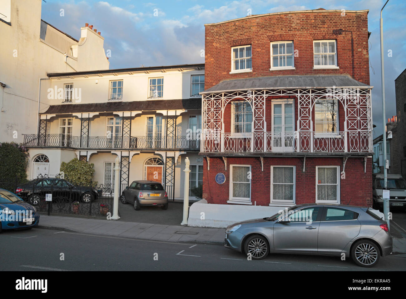 L'ex casa di Gustav Holst sulle rive del Fiume Tamigi (10 terrazza), Barnes, Londra, Regno Unito. Foto Stock