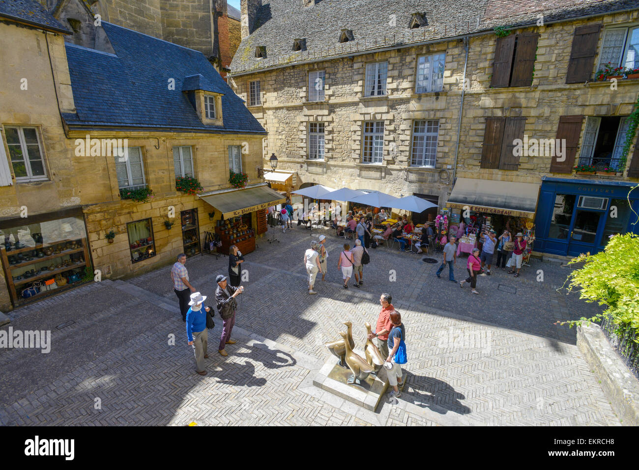 "Place du Marché-aux-Oies' oca, luogo di mercato, Sarlat-la-Canéda, Perigord Noir, Dordogne, Aquitaine Francia Europa Foto Stock