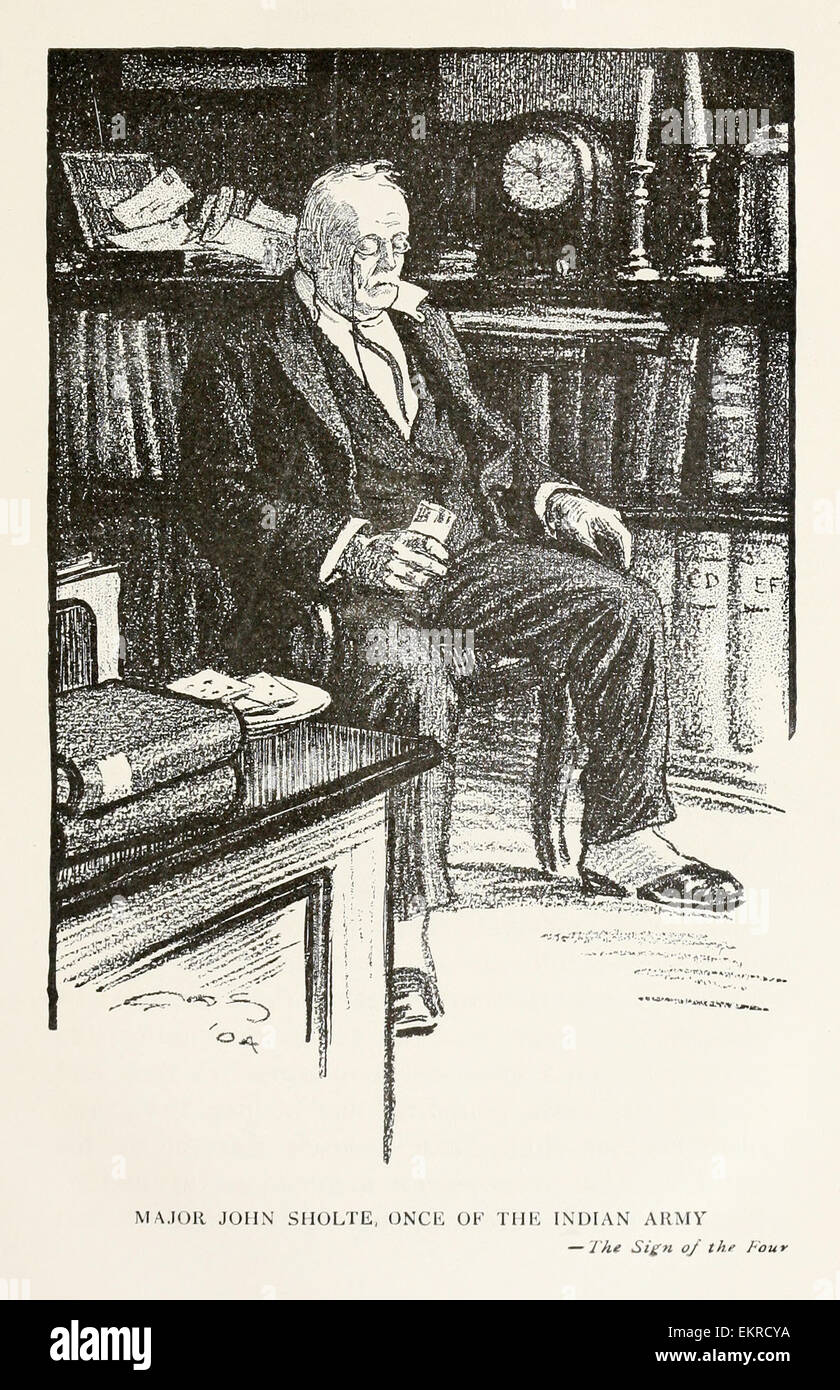 Il Maggiore John Sholte, una volta dell'esercito indiano da 'il segno di quattro' da Sir Arthur Conan Doyle - Illustrazione di Frederic Décorétrès Steele (1873-1944) dal 1904 compilation "Conan Doyle i migliori libri" Volume 2, 'il segno dei quattro". Vedere la descrizione per maggiori informazioni. Foto Stock