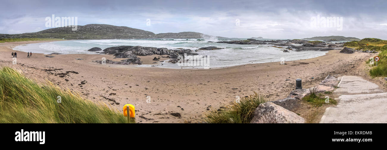 Il Derrynane spiaggia panoramica, Caherdaniel, Killarney, County Kerry, Irlanda Foto Stock