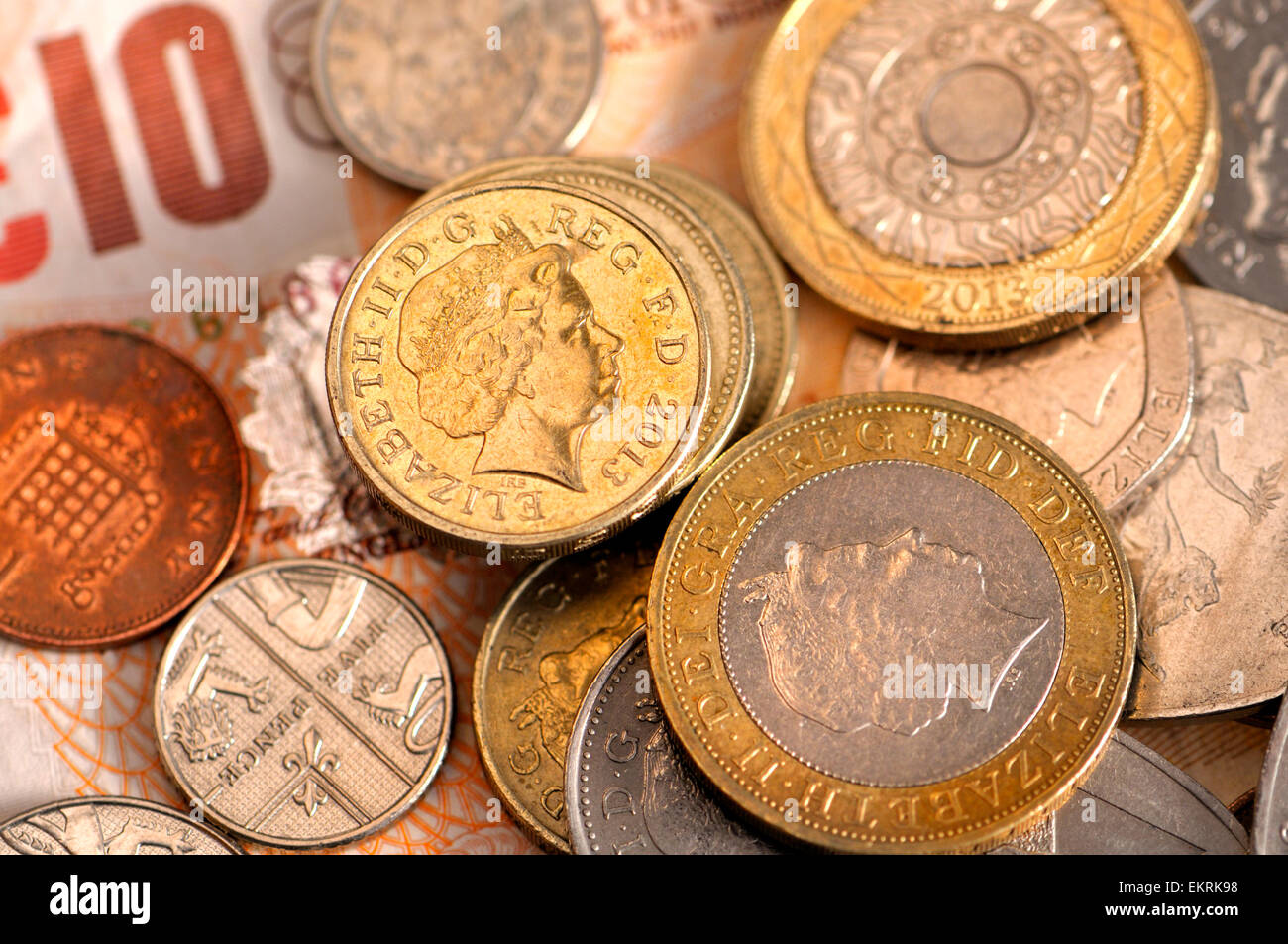 Valuta britannica, delle monete e delle banconote Foto Stock