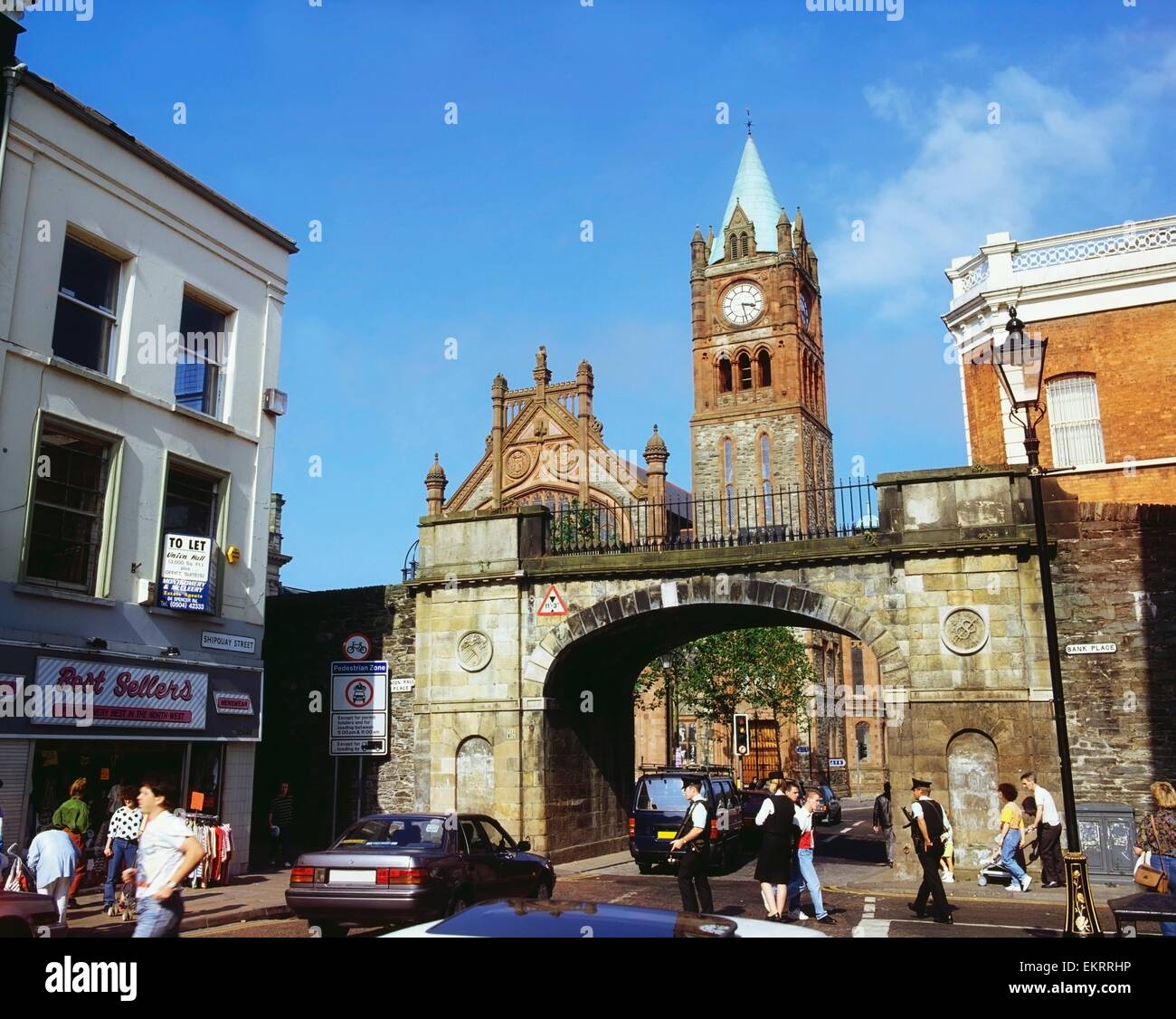 Derry City,Co Londonderry,l'Irlanda;Ferryquay Gate Foto Stock