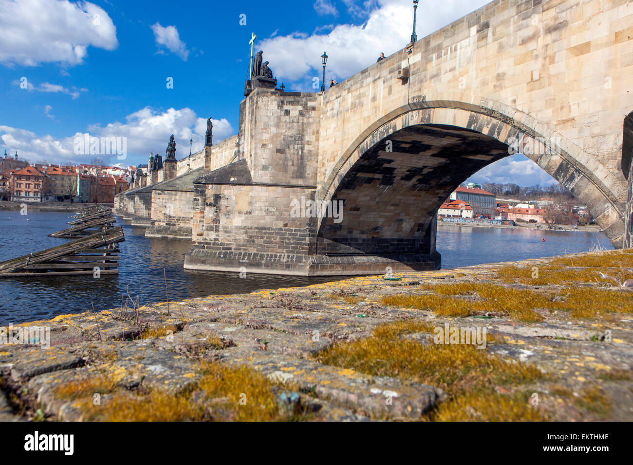 Archi in pietra gotica, Ponte Carlo di Praga Vista panoramica Scenografia Vista panoramica Ponte Carlo della Repubblica Ceca di Praga Foto Stock