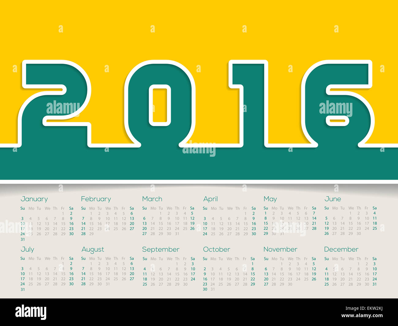 Semplicistico 2016 design calendario con grandi numeri in grassetto Foto Stock