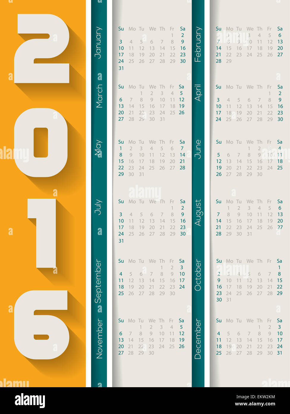 Striping calendario 2016 design con Fading Shadows Foto Stock