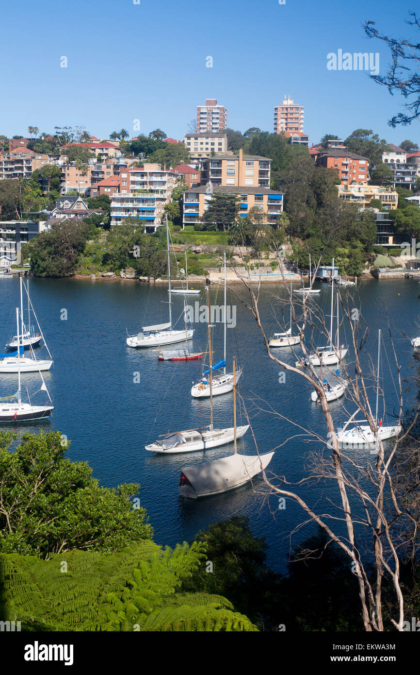 Mosman Harbour o Mosman Bay con barche North Shore sobborghi Sydney New South Wales NSW Australia Foto Stock
