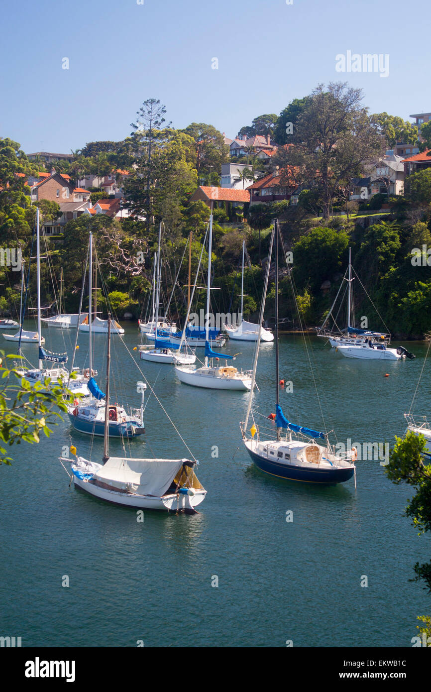 Mosman Harbour o Mosman Bay con barche North Shore sobborghi Sydney New South Wales NSW Australia Foto Stock
