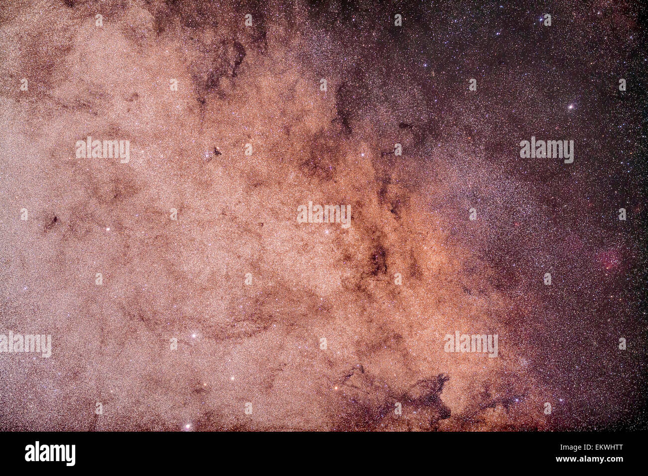 La zona del Sagittario Star Cloud, vicino al centro della galassia, che è a destra appena al di sopra della nebulosa rossa, gomma 70. Il Foto Stock