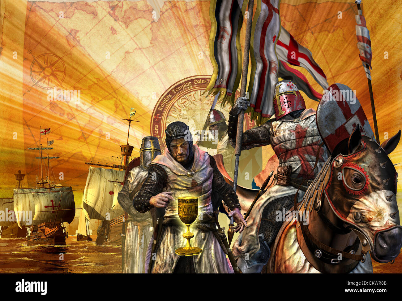 Cavalieri Templari sono su una missione per raccogliere le reliquie per la loro nazione. Foto Stock