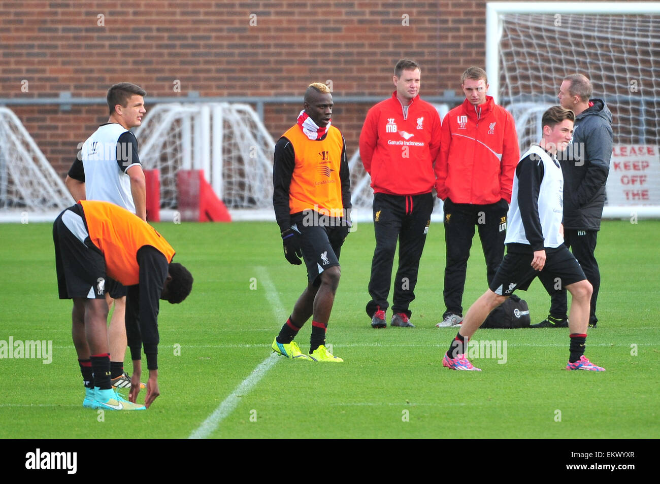 Liverpool F.C. giocatori treno a Melwood durante la pausa internazionale. Dotato di: Mario Balotelli dove: Liverpool, Regno Unito quando: 10 Ott 2014 Foto Stock