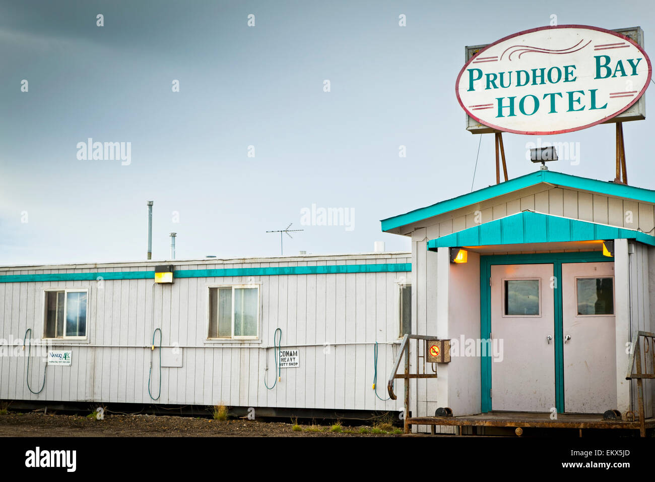 Prudhoe Bay Hotel, Deadhorse, all'estremità nord della Dalton Hwy, Arctic Alaska. Foto Stock