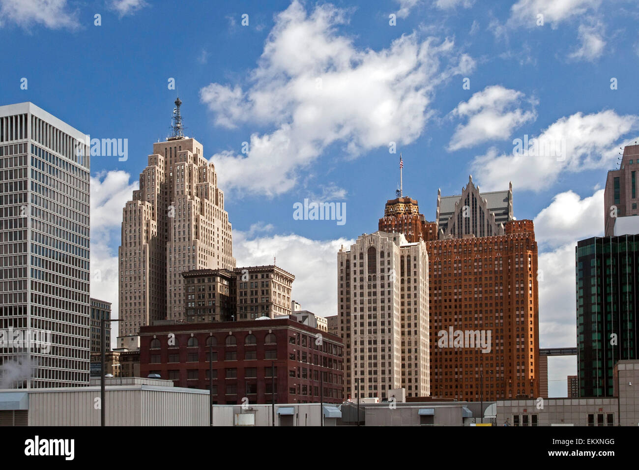Detroit, Michigan - parte della skyline di Detroit, dall'occidente. Foto Stock