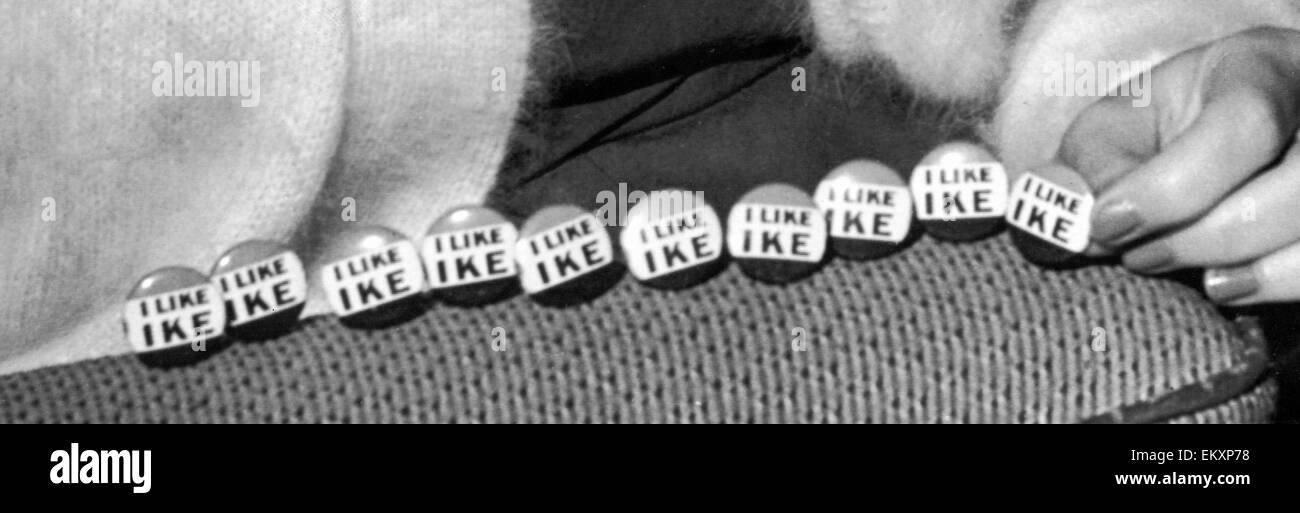 Una stringa di I like Ike scudetti lo slogan "I like Ike" è stato creato quando Peter G. Peterson per Dwight Eisenhower campagna presidenziale del 1952. Xx Giugno 1952 Foto Stock