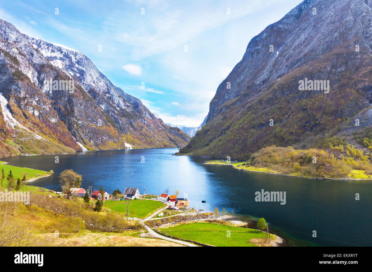 Naeroyfjord - paesaggio del fiordo di Sogn og Fjordane regione. Foto Stock