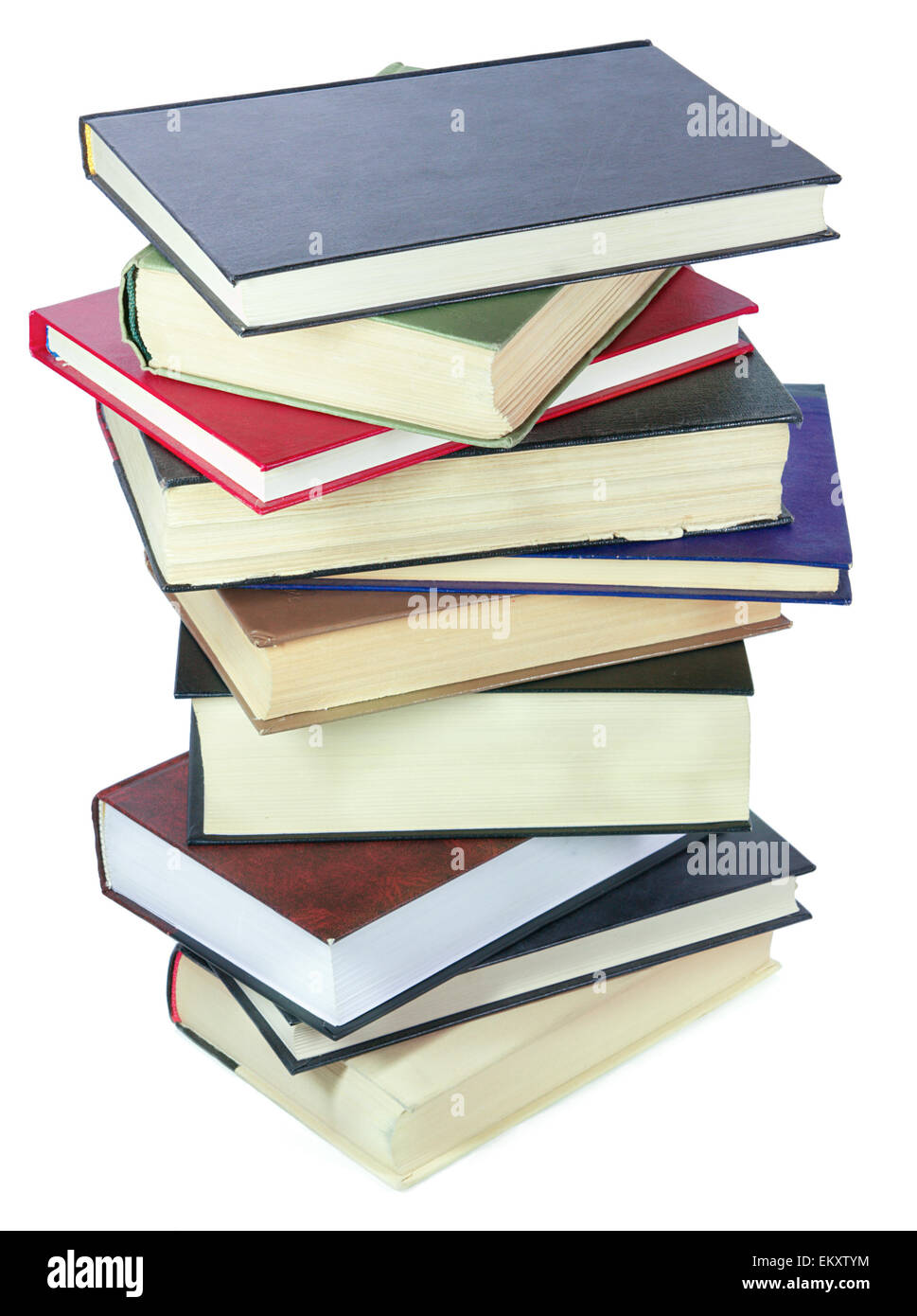 Pila di libri isolato su bianco Foto Stock