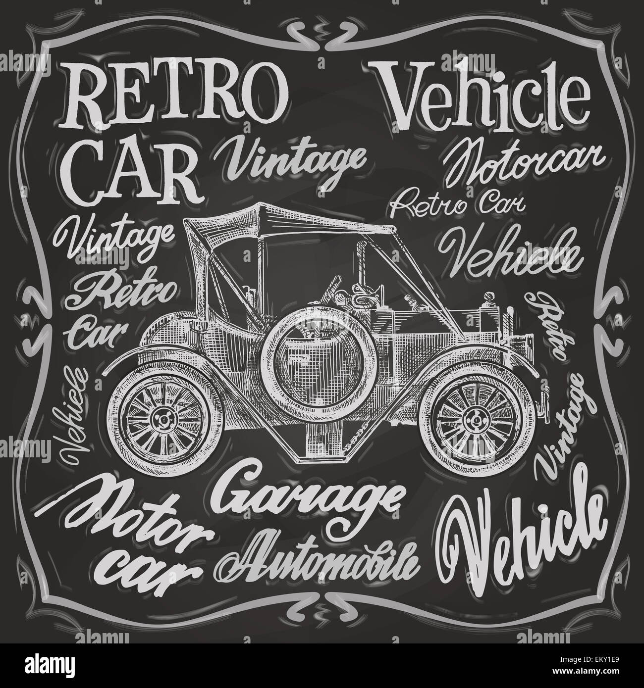 Retrò vettore auto logo design modello. veicolo, automobile o autovettura, icona di trasporto. Foto Stock