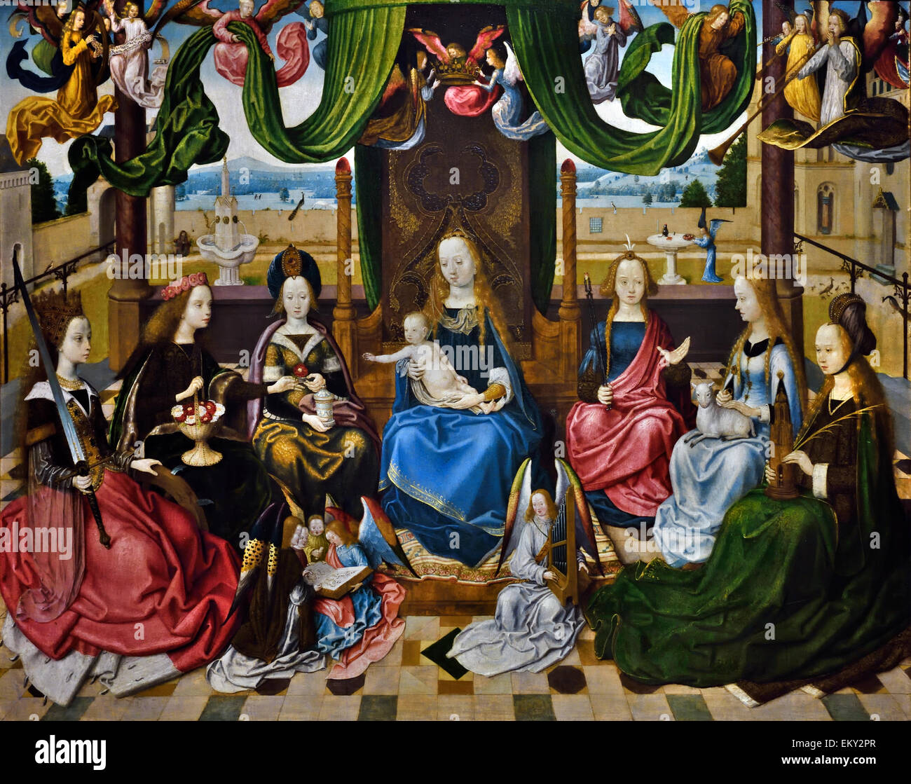 Maestro della leggenda di Sant'Orsola e officina ( Attivo a Colonia 1480 - 1515 ) la Vergine con Santi femmina 1485 il tedesco in Germania Foto Stock