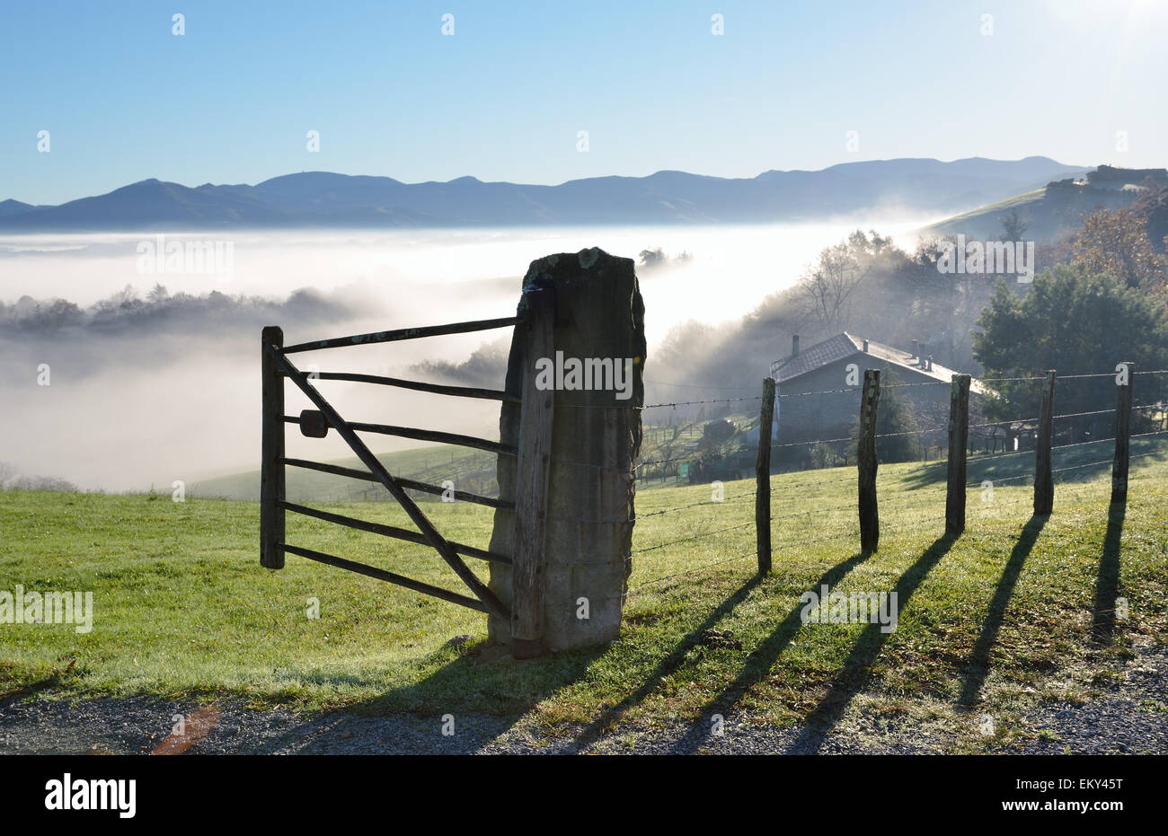 Pedemontana n la nebbia, Pays Basque Foto Stock