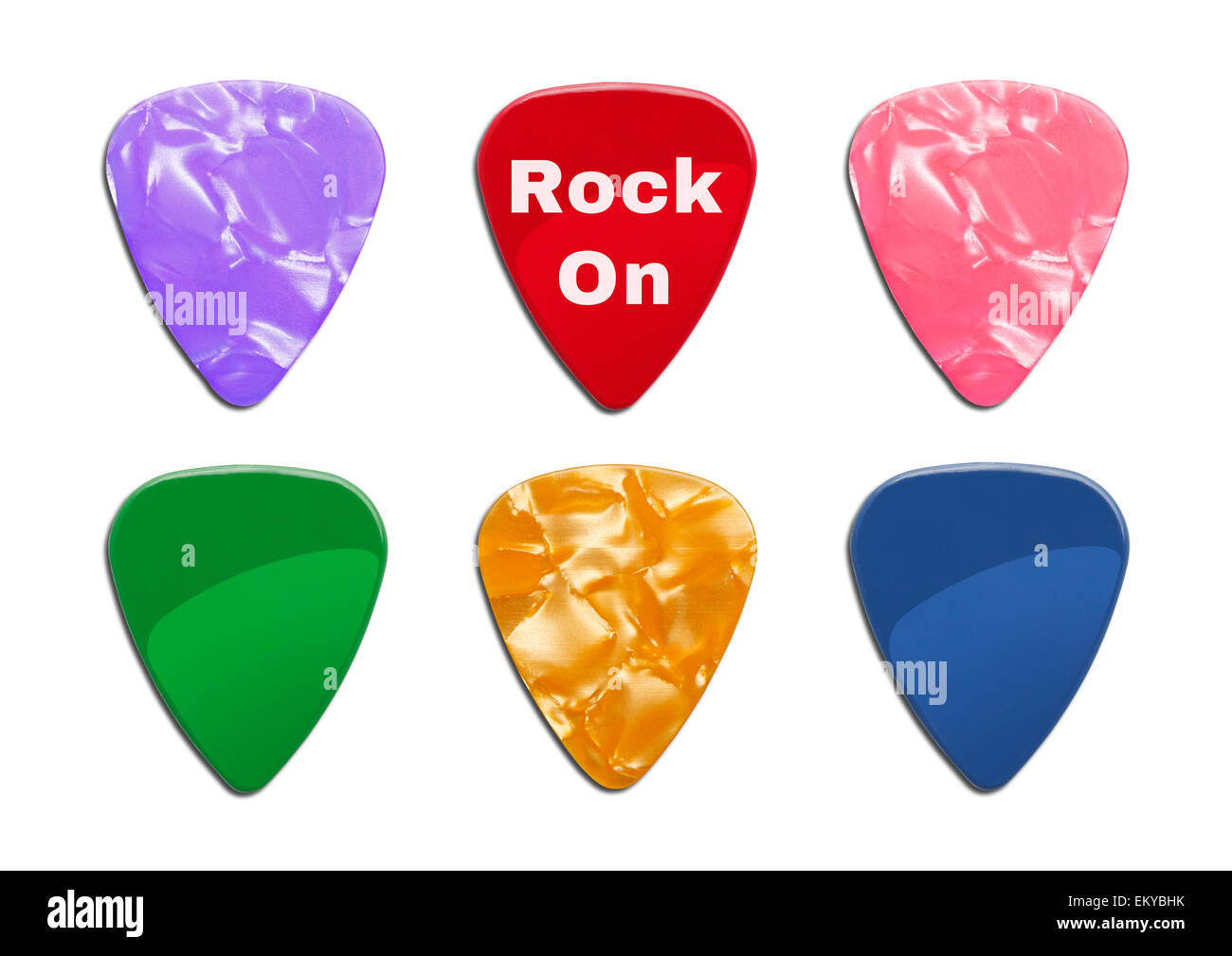Sei diverse scelte di chitarra isolato su sfondo bianco. Foto Stock