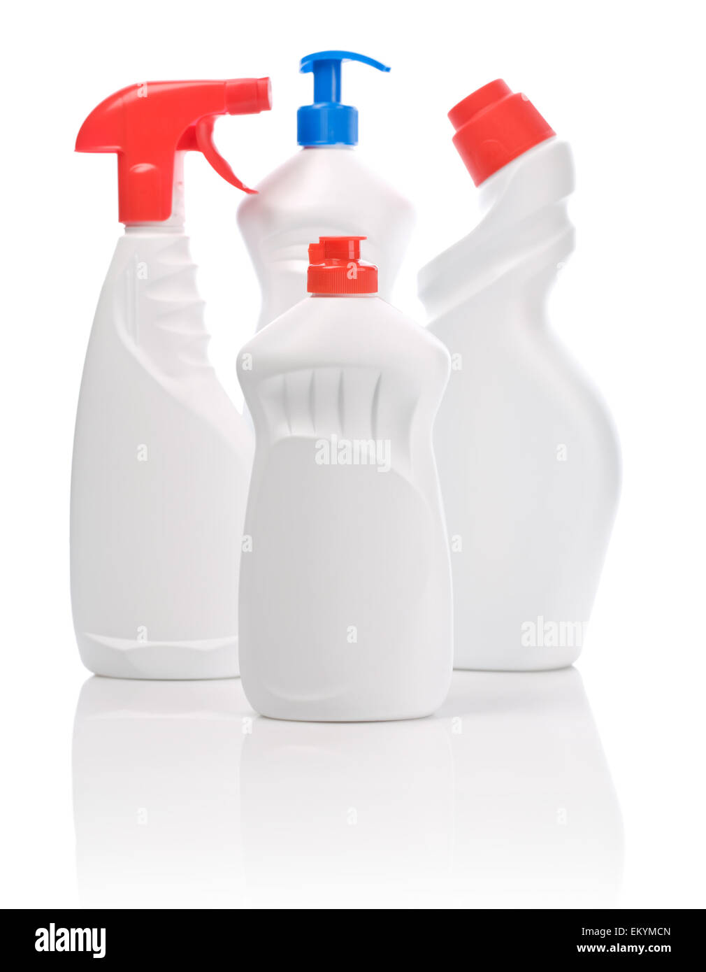 Ser di bottiglie di bianco isolato Foto Stock