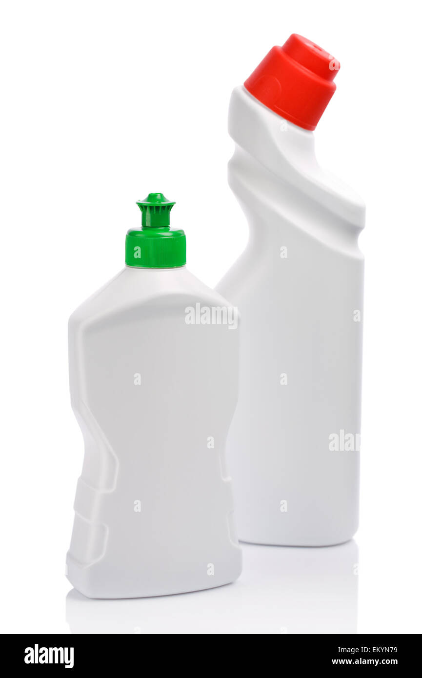 Due bottiglie di bianco isolato Foto Stock