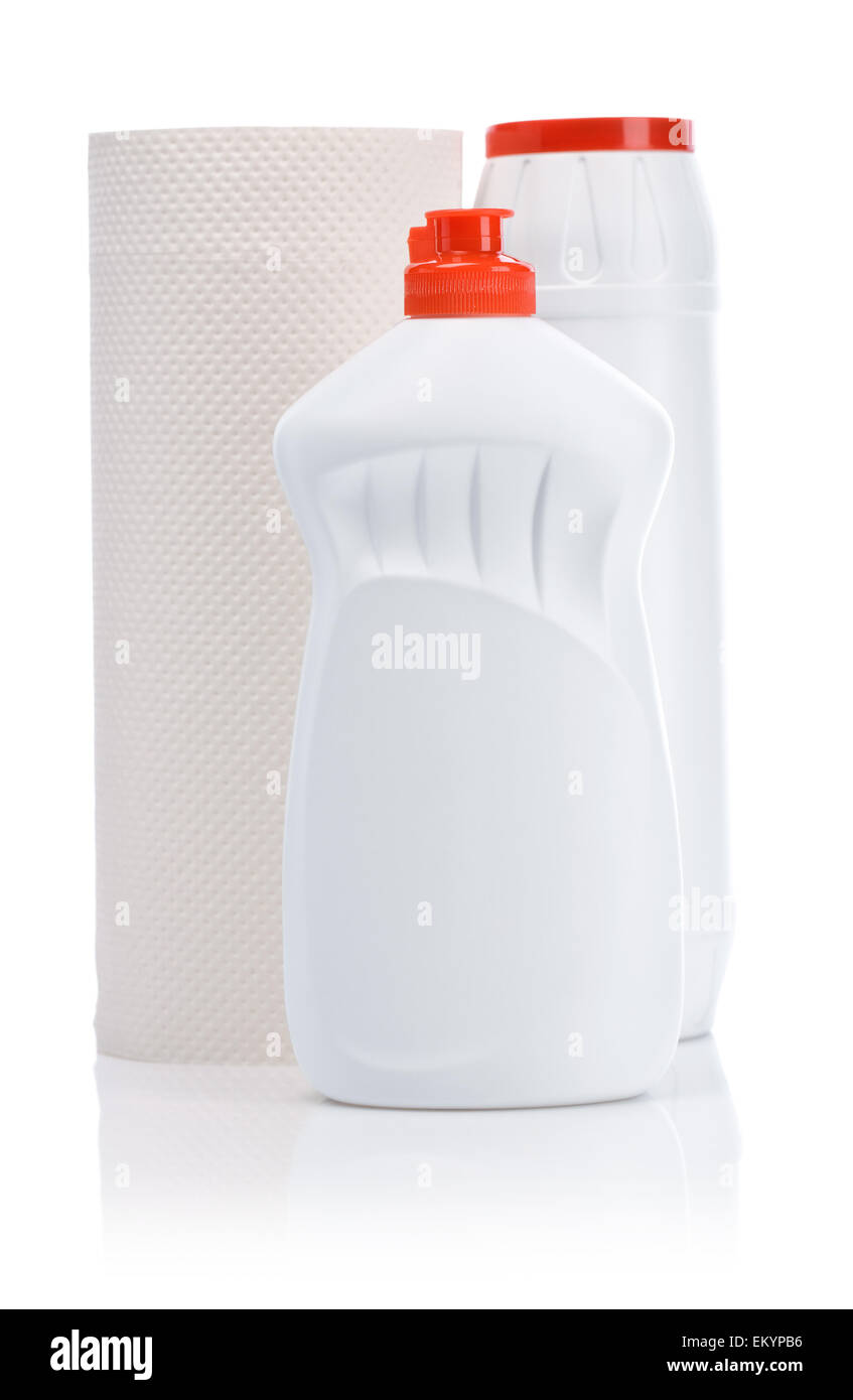 Bottiglie e asciugamano Foto Stock