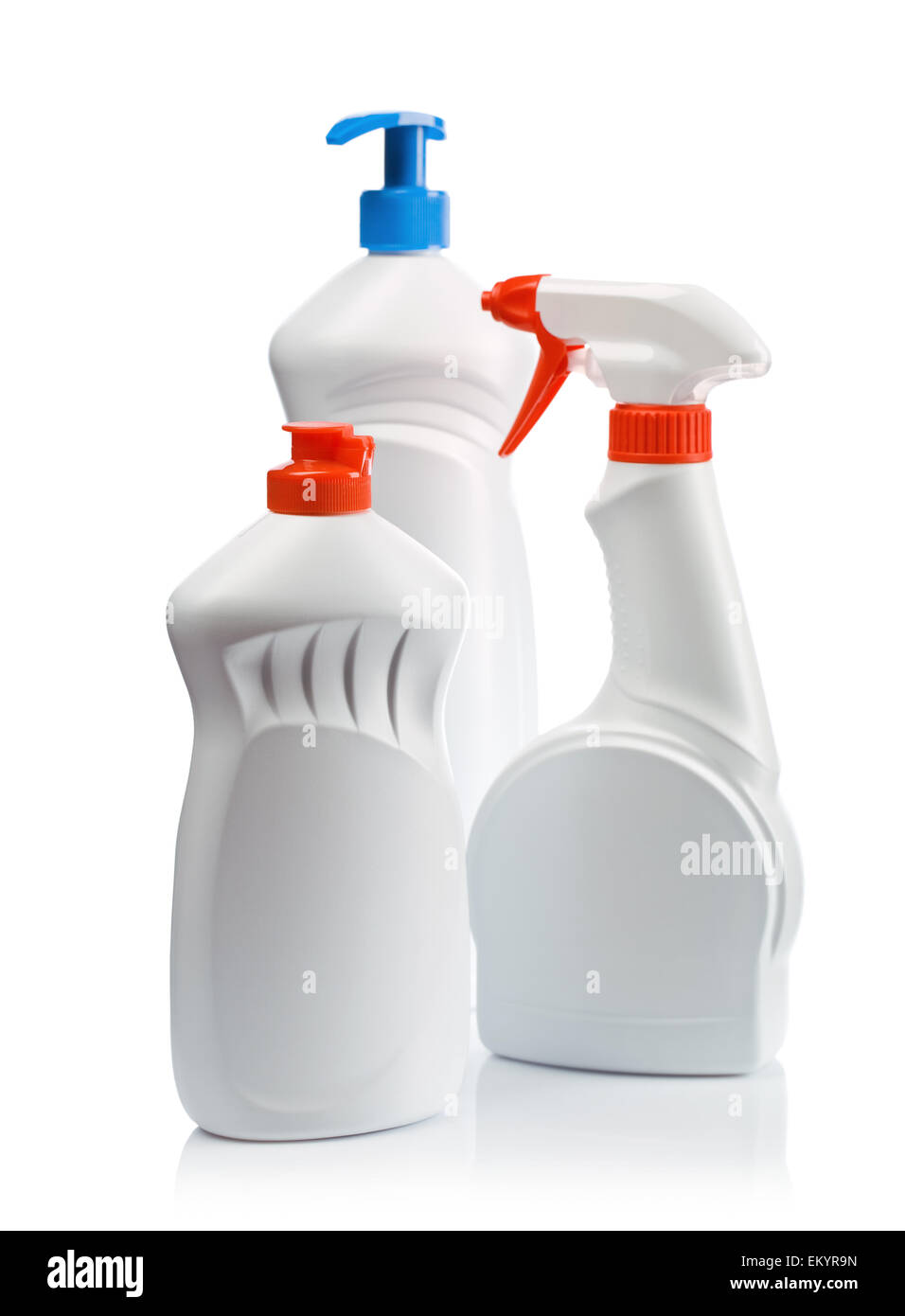 Isolato bianco bottiglie da cucina Foto Stock
