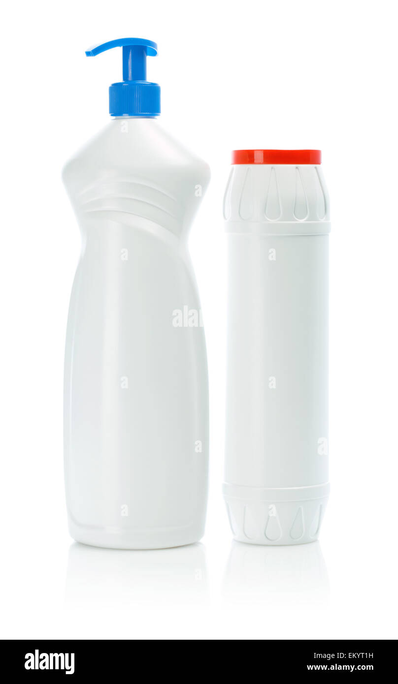 Bottiglie di bianco isolato Foto Stock