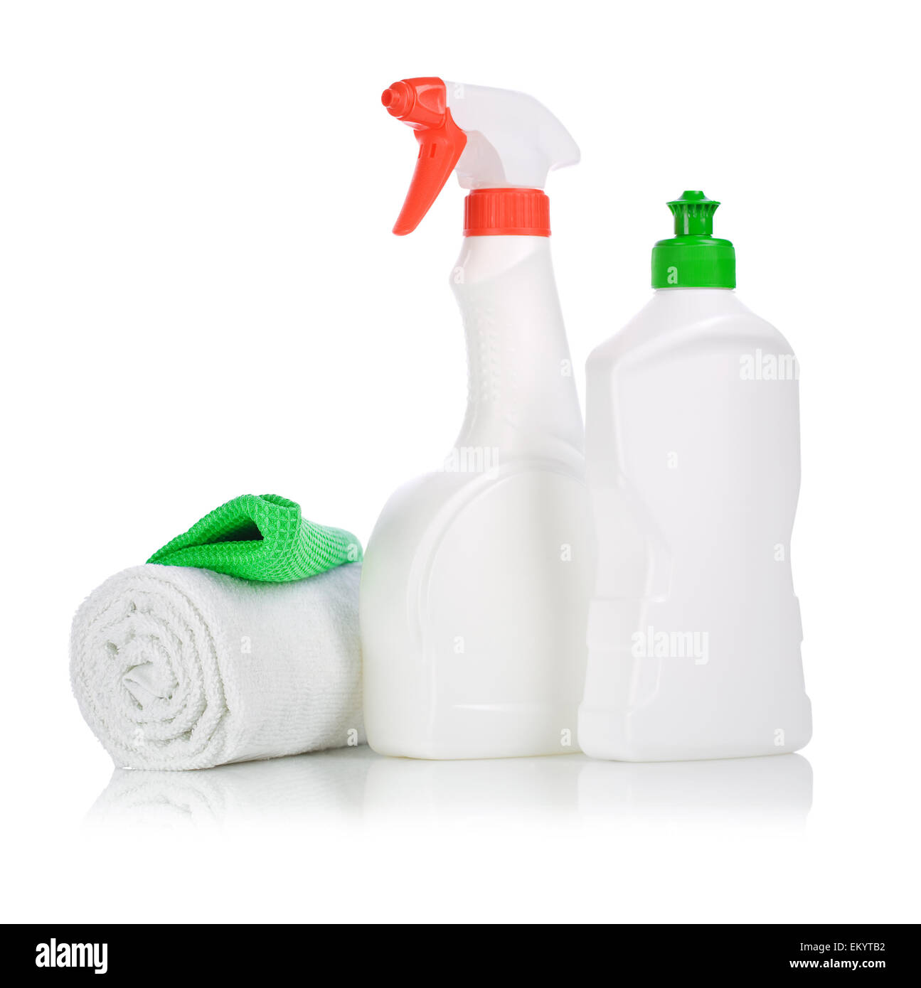 Bottiglia e asciugamano Foto Stock