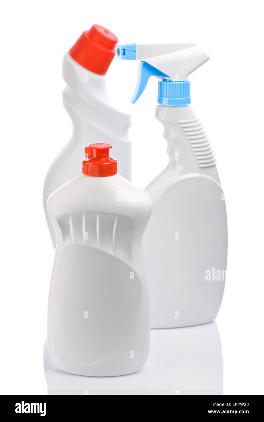 Bottiglie per pulire Foto Stock