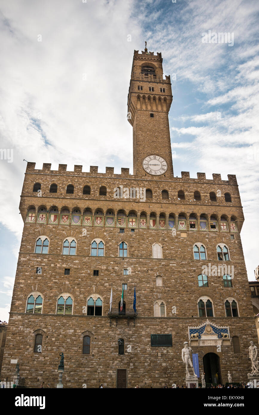 Palazzo Vecchio, sito Patrimonio Mondiale dell'UNESCO, Piazza della Signoria, Firenze, Toscana, Italia Foto Stock