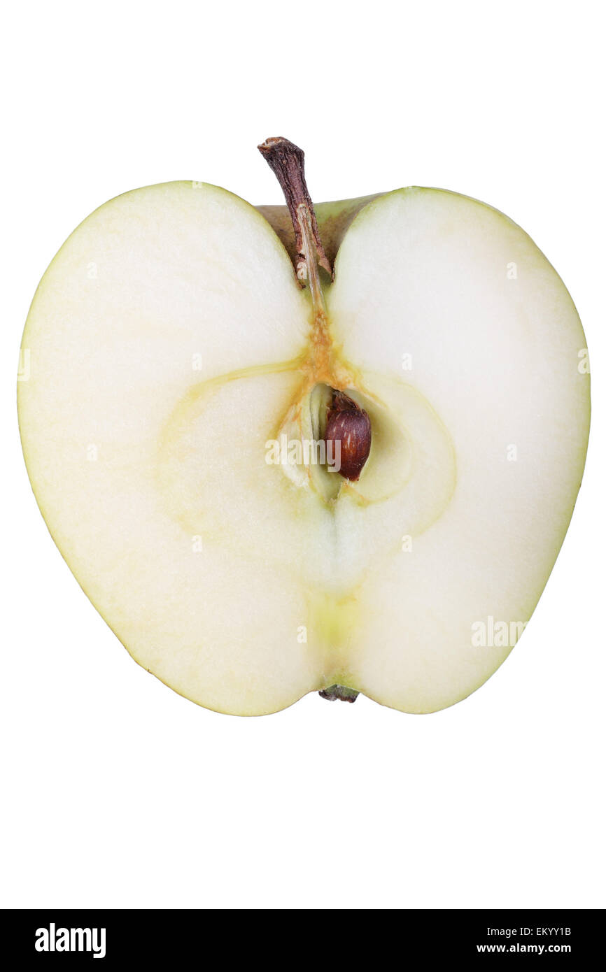 Varietà di mele giallo Reinette sassone, tagliato Foto Stock