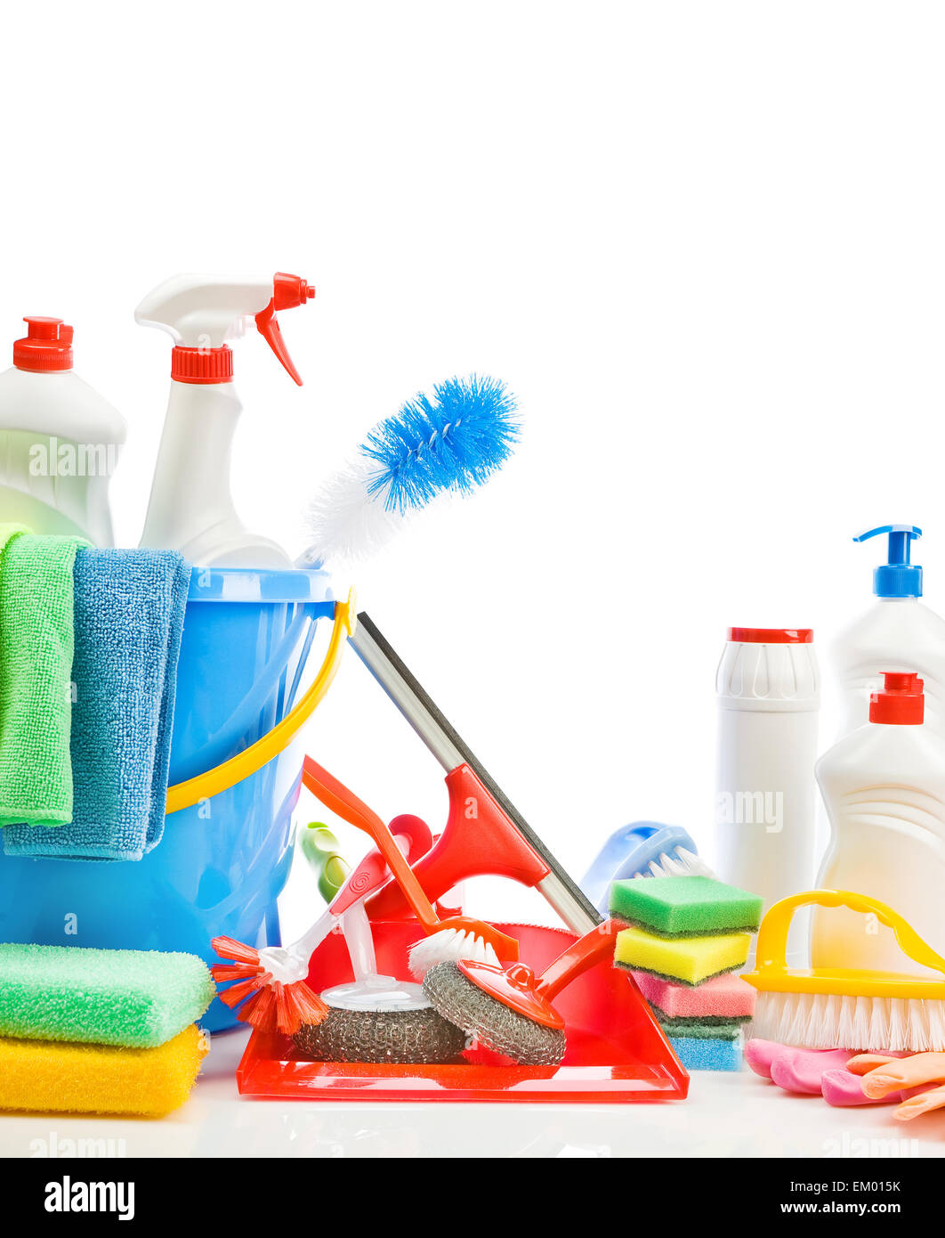 Copia immagine spaziale di accessori per la pulizia Foto Stock