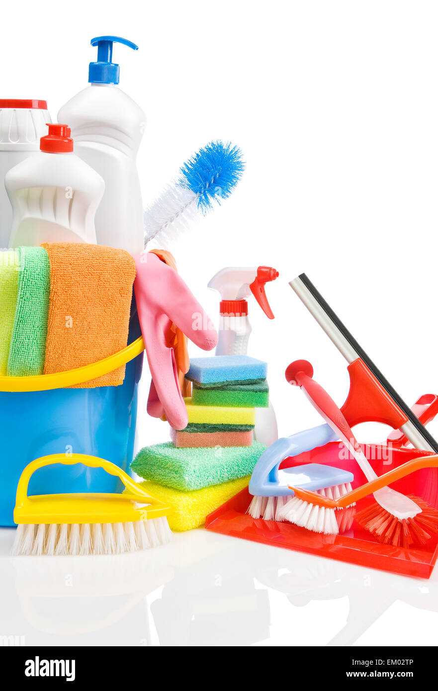 Copia immagine spaziale di accessori per la pulizia Foto Stock