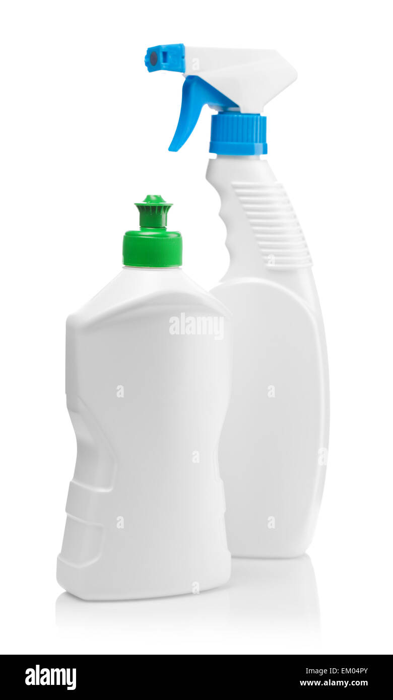 Due cucina bianca bottiglie isolato Foto Stock