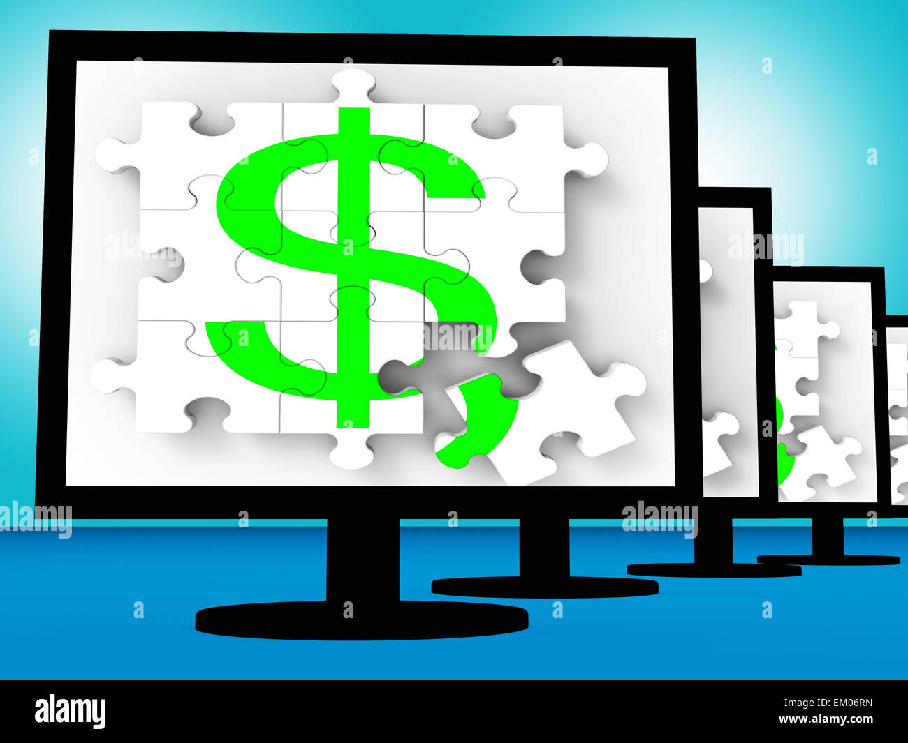 Simbolo del dollaro sui monitor mostra moneta americana Foto Stock