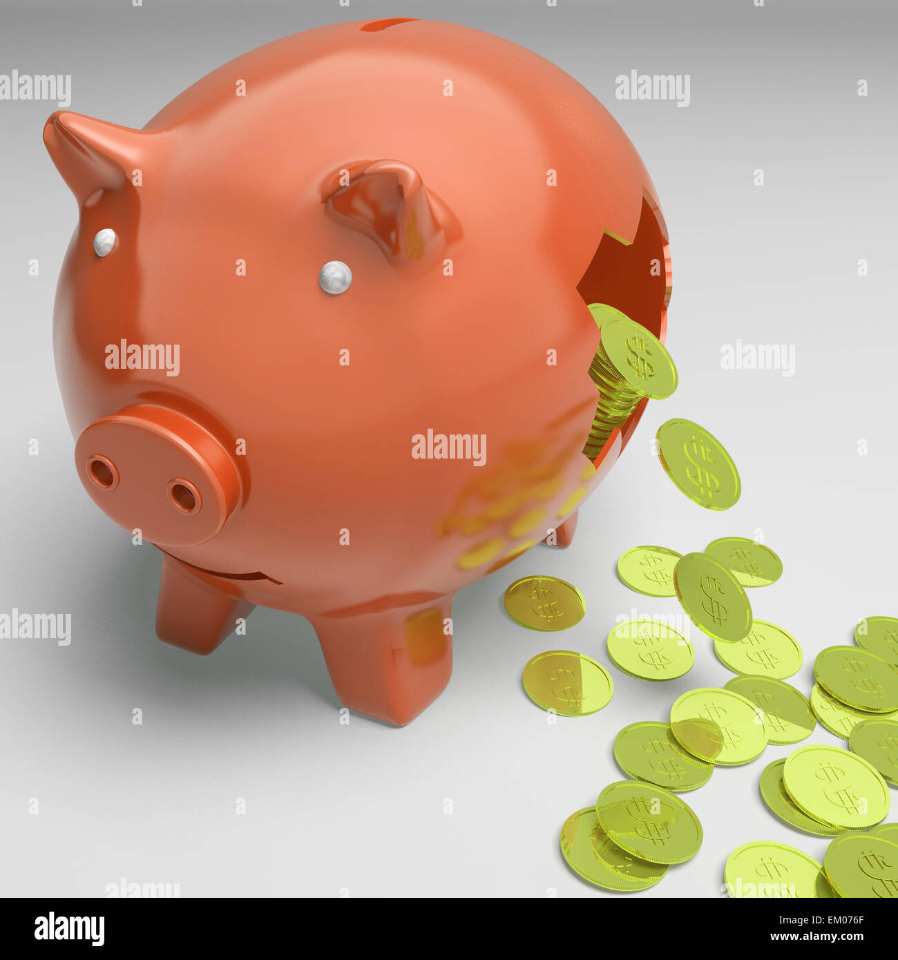 Rotto Piggybank che mostra profitti ricchi Foto Stock