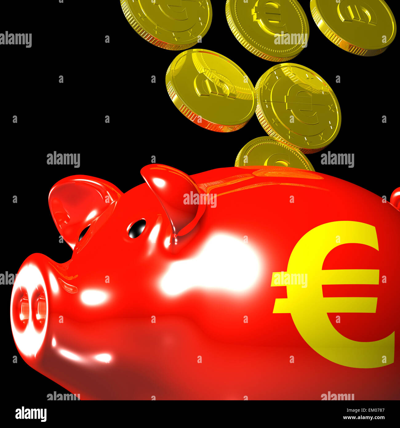 Monete di entrare Piggybank mostra giacimenti europei Foto Stock