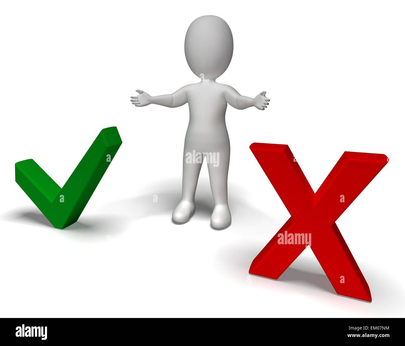 Tick e simboli a croce di fronte mostra scelta o decisione Foto Stock