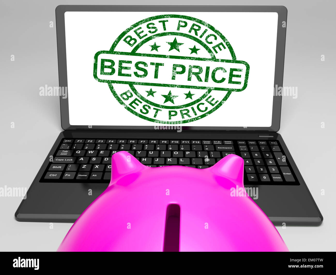 Miglior prezzo timbro su laptop che mostra classifica promozionale Foto Stock