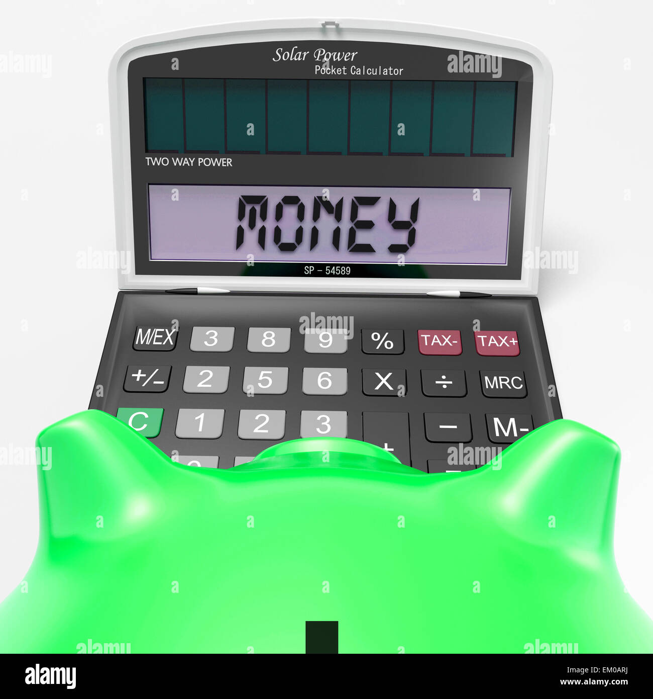 Denaro Calculator dimostra la prosperità delle entrate e contanti Foto Stock