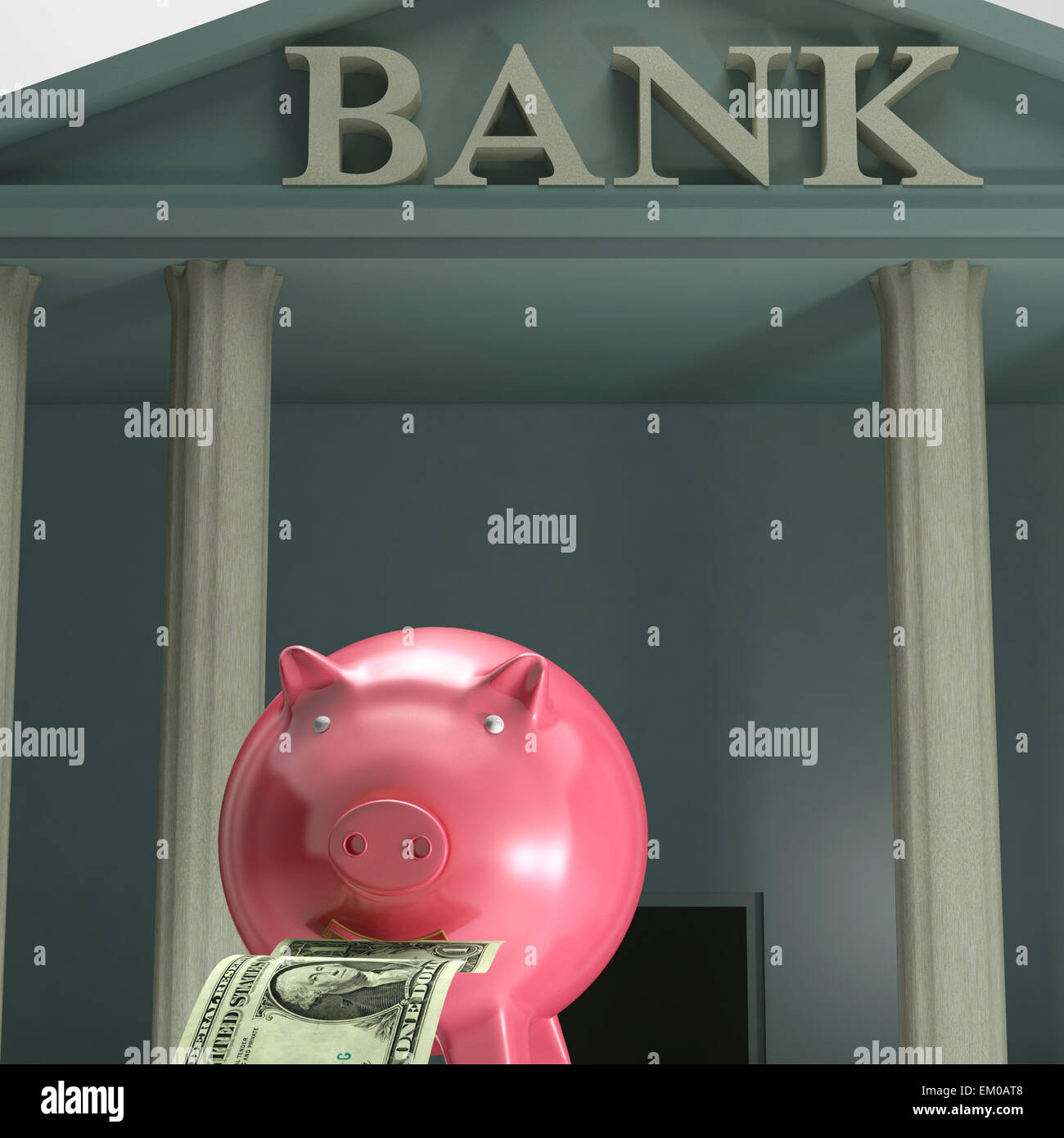 Piggybank sulla banca che mostra il risparmio di sicurezza Foto Stock
