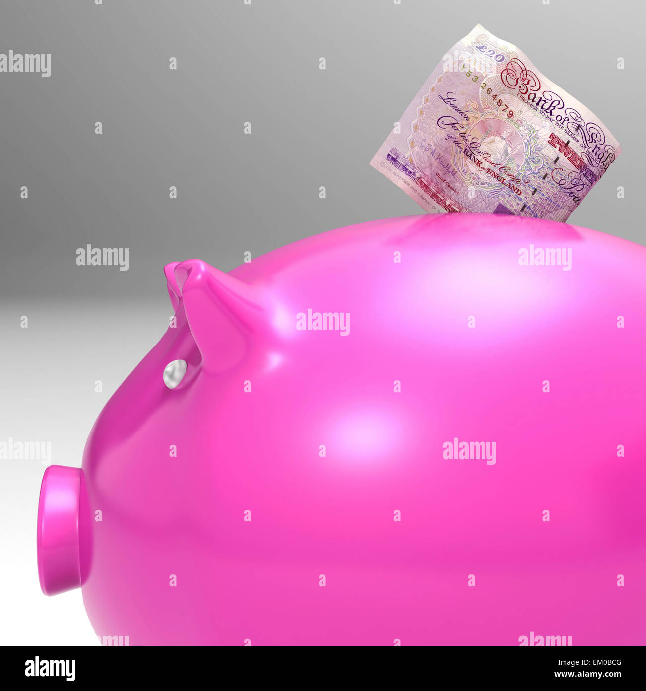 Denaro che entra Piggybank mostra gli investimenti Foto Stock