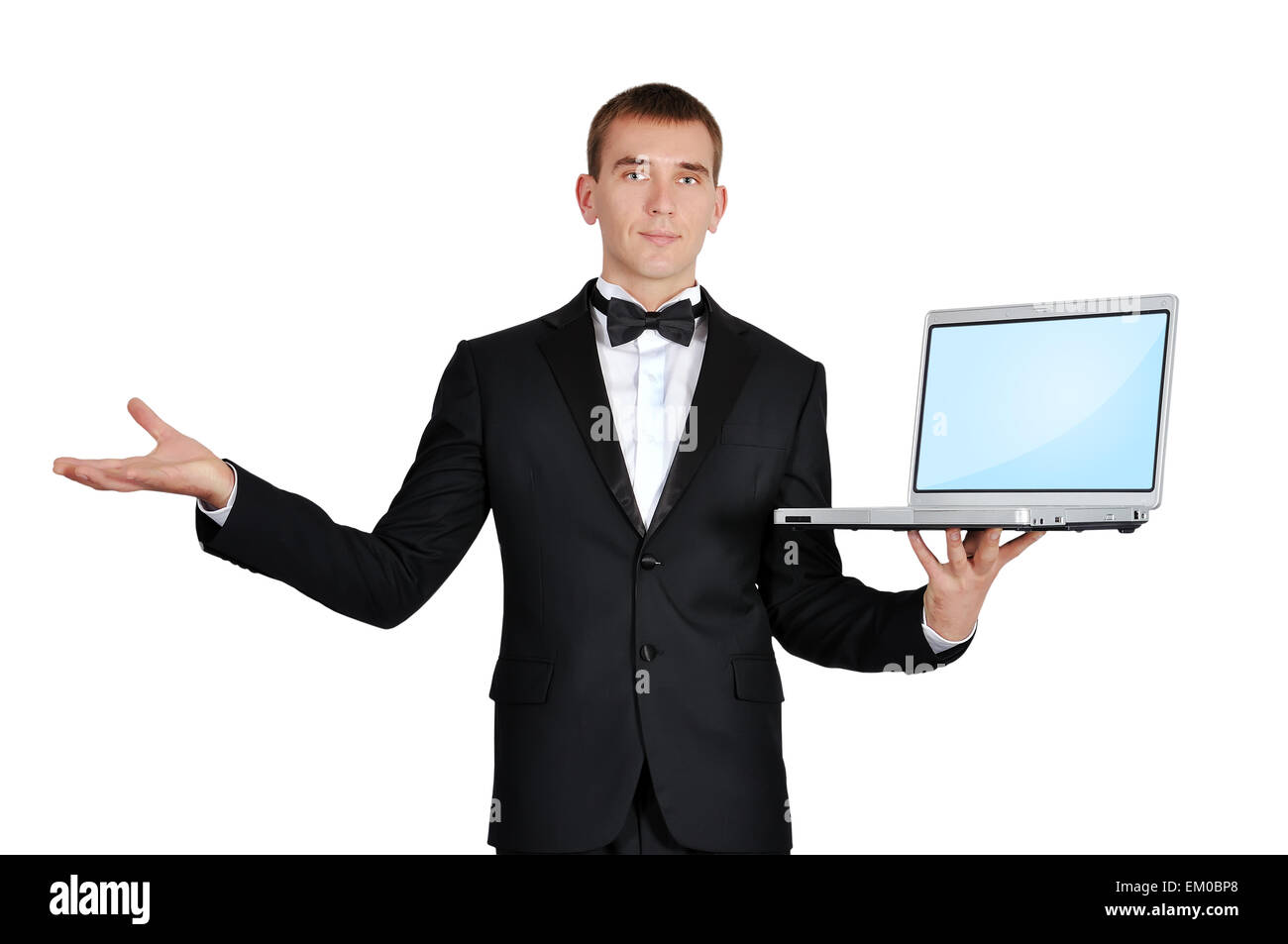 Imprenditore azienda laptop Foto Stock