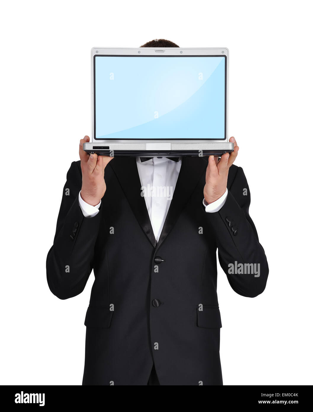 Imprenditore in possesso di un computer portatile Foto Stock